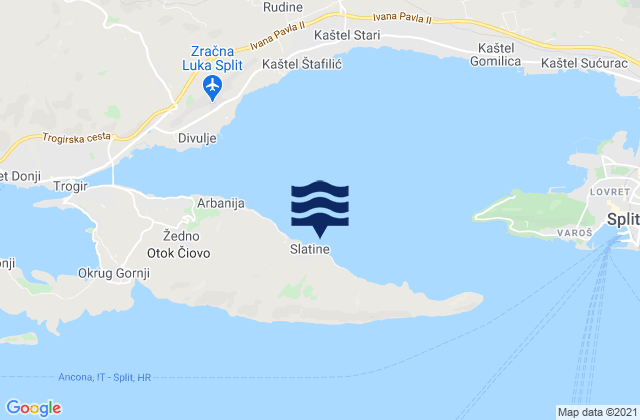 Mapa da tábua de marés em Slatine, Croatia