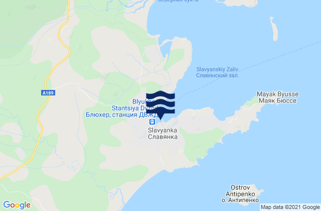 Mapa da tábua de marés em Slavyanka, Russia