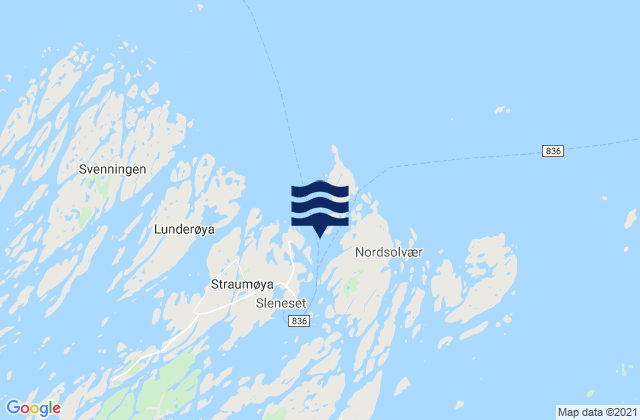 Mapa da tábua de marés em Sleneset, Norway