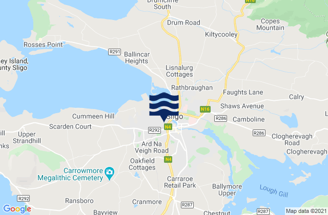 Mapa da tábua de marés em Sligo, Ireland