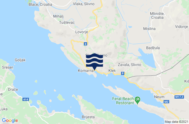 Mapa da tábua de marés em Slivno, Croatia