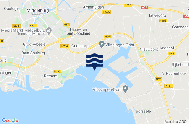 Mapa da tábua de marés em Sloehaven, Netherlands