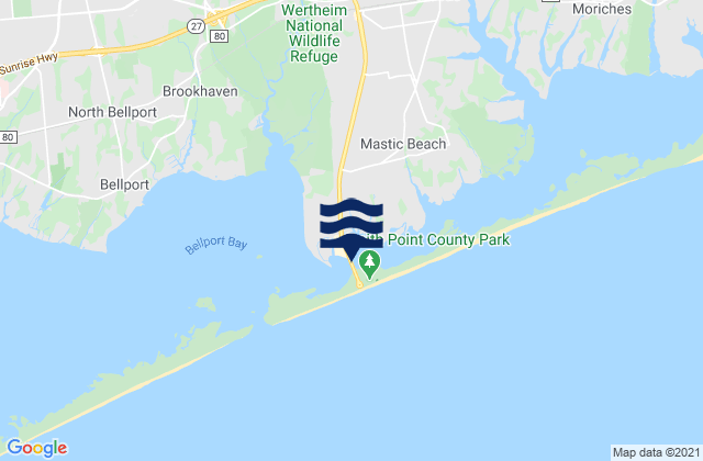 Mapa da tábua de marés em Smith Point Bridge (Narrow Bay), United States