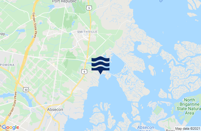 Mapa da tábua de marés em Smithville, United States