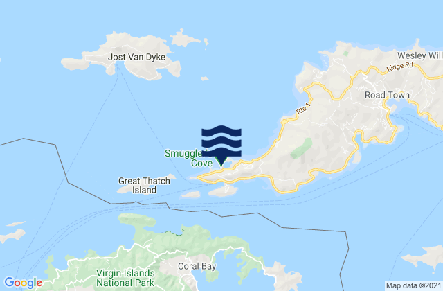 Mapa da tábua de marés em Smugglers cove, U.S. Virgin Islands