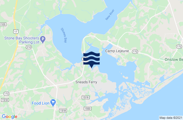 Mapa da tábua de marés em Sneads Ferry, United States