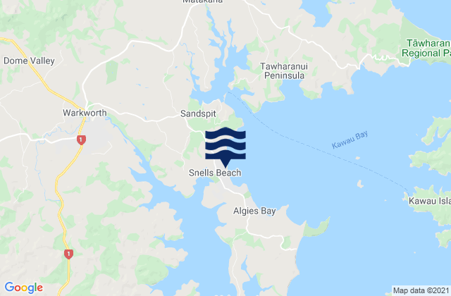 Mapa da tábua de marés em Snells Beach Auckland, New Zealand