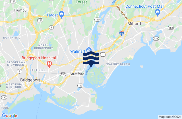 Mapa da tábua de marés em Sniffens Point (Stratford), United States