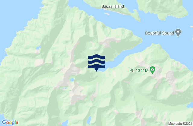 Mapa da tábua de marés em Snug Cove, New Zealand