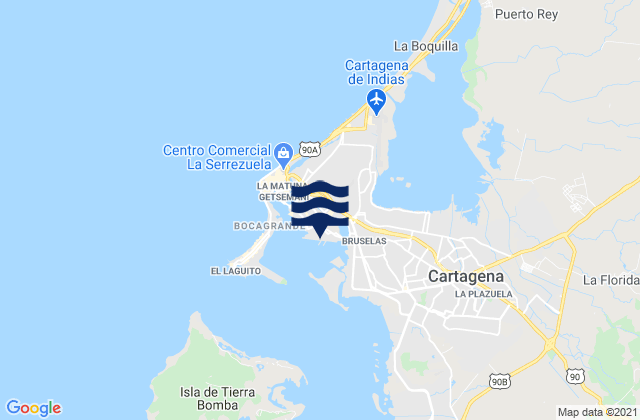 Mapa da tábua de marés em Sociedad Portuaria de Cartagena, Colombia