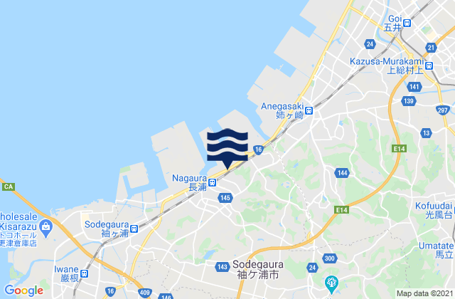 Mapa da tábua de marés em Sodegaura-shi, Japan