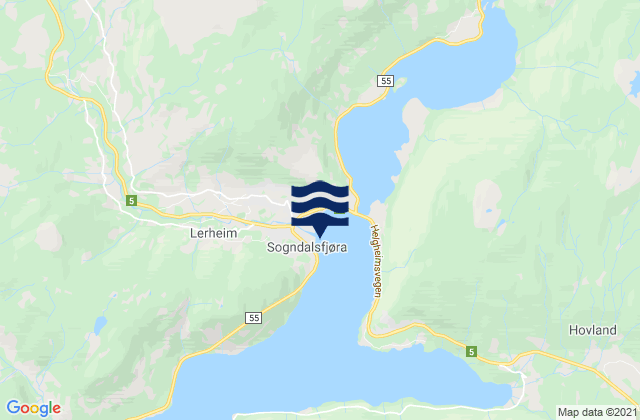 Mapa da tábua de marés em Sogndal, Norway