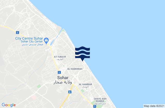 Mapa da tábua de marés em Sohar, Oman