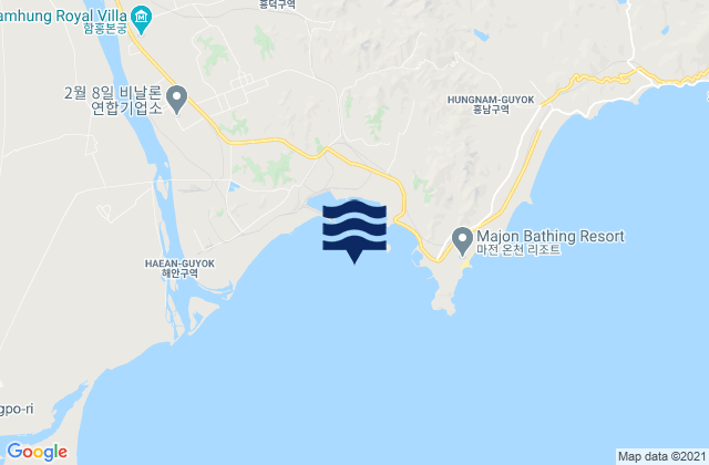 Mapa da tábua de marés em Sohojin-hang, North Korea