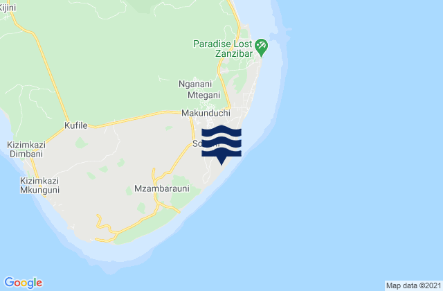 Mapa da tábua de marés em Sokoni, Tanzania