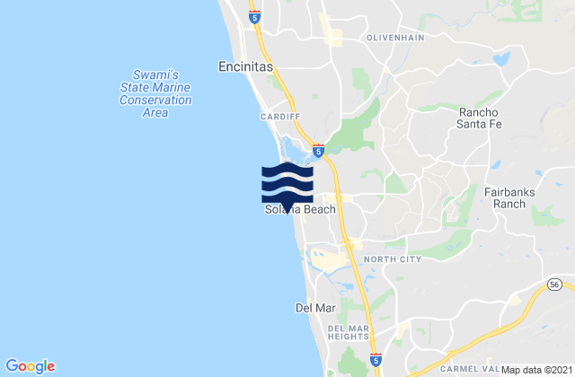 Mapa da tábua de marés em Solana Beach, United States