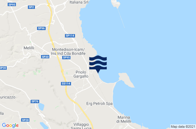 Mapa da tábua de marés em Solarino, Italy