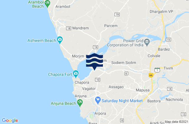 Mapa da tábua de marés em Solim, India