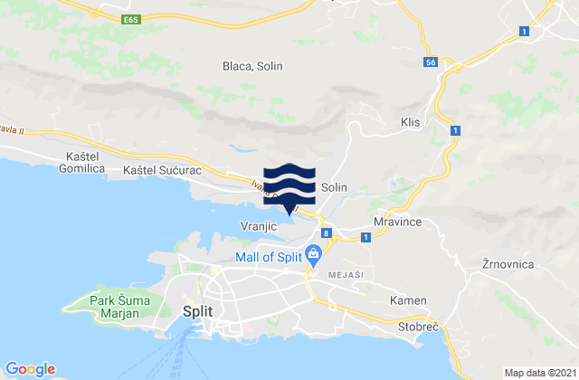 Mapa da tábua de marés em Solin, Croatia