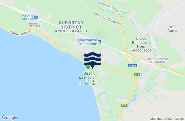 Mapa da tábua de marés em Solnechnoye, Russia