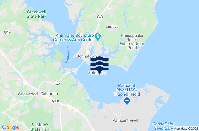 Mapa da tábua de marés em Solomons Island, United States