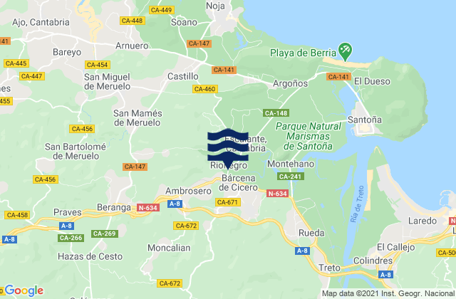 Mapa da tábua de marés em Solórzano, Spain