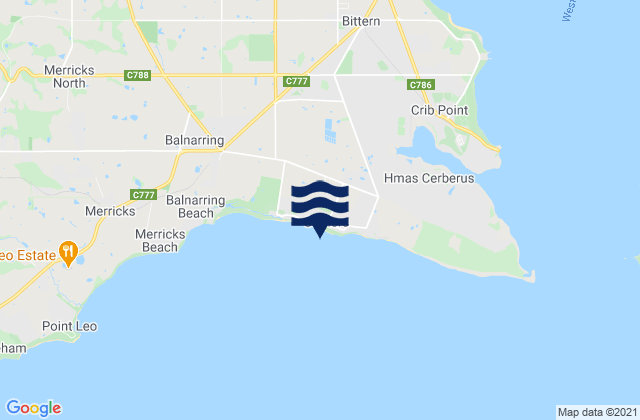 Mapa da tábua de marés em Somers Beach, Australia