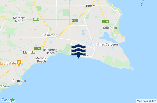 Mapa da tábua de marés em Somers, Australia