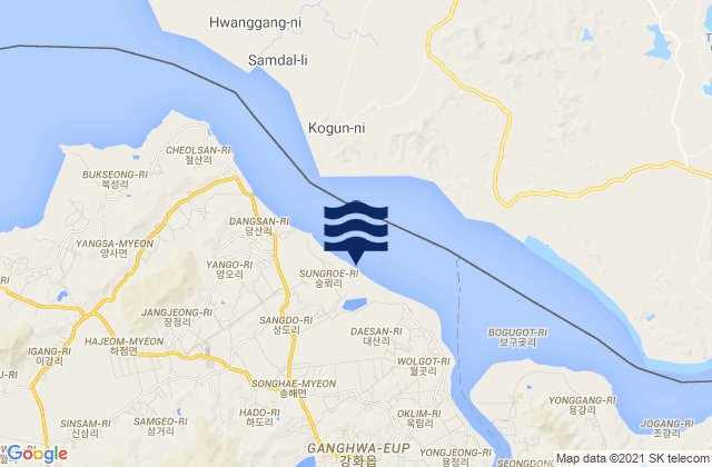 Mapa da tábua de marés em Songhae, South Korea