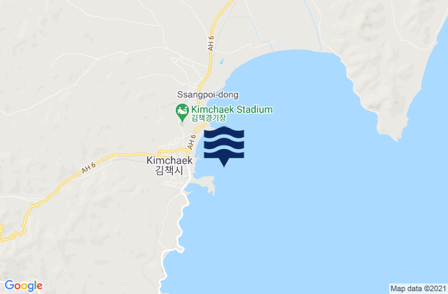 Mapa da tábua de marés em Songjin-hang, North Korea