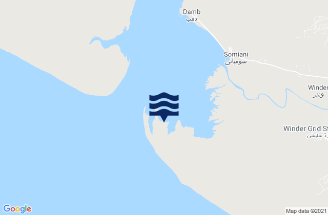 Mapa da tábua de marés em Sonmiani Harbor, Pakistan