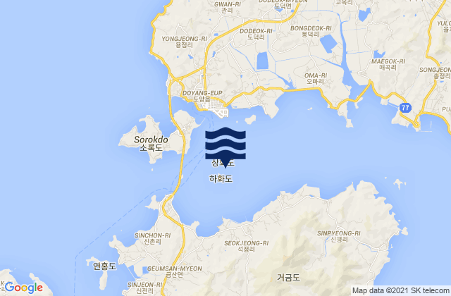 Mapa da tábua de marés em Sonok Do, South Korea