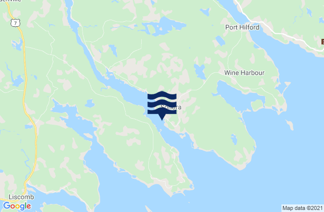 Mapa da tábua de marés em Sonora, Canada