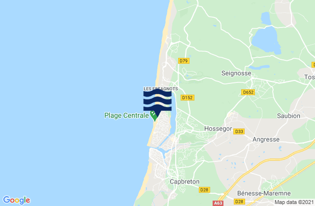 Mapa da tábua de marés em Soorts, France