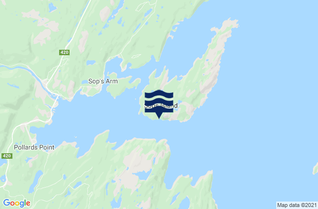Mapa da tábua de marés em Sop's Island, Canada
