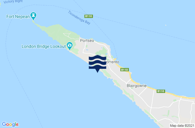 Mapa da tábua de marés em Sorrento Back Beach, Australia