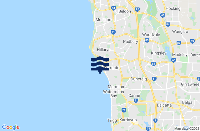 Mapa da tábua de marés em Sorrento Beach, Australia