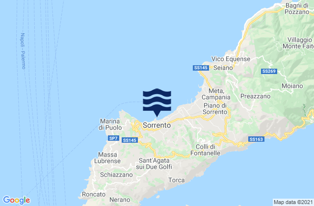 Mapa da tábua de marés em Sorrento, Italy