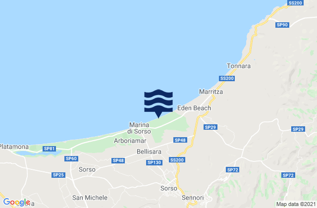 Mapa da tábua de marés em Sorso, Italy