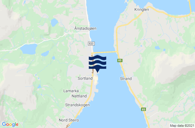 Mapa da tábua de marés em Sortland, Norway