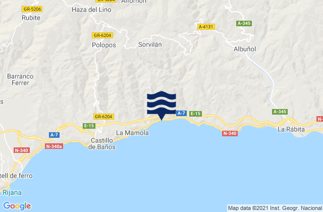 Mapa da tábua de marés em Sorvilán, Spain