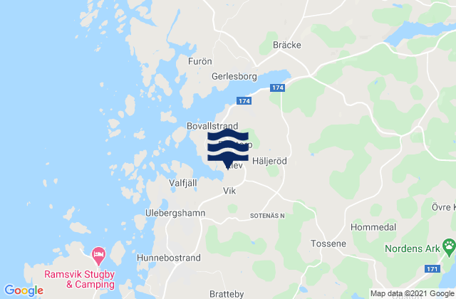 Mapa da tábua de marés em Sotenäs Kommun, Sweden