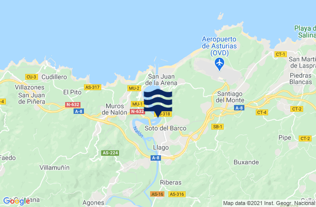 Mapa da tábua de marés em Soto del Barco, Spain