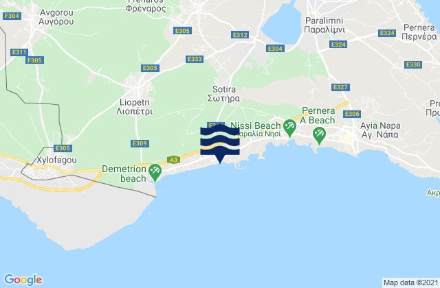 Mapa da tábua de marés em Sotíra, Cyprus