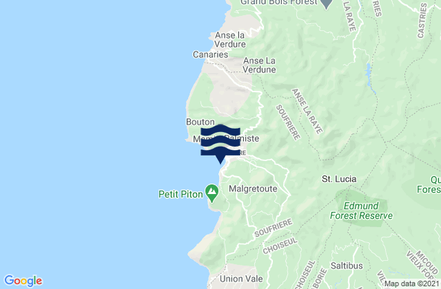 Mapa da tábua de marés em Soufrière, Saint Lucia