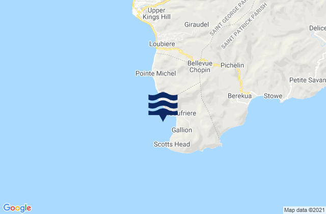 Mapa da tábua de marés em Soufrière, Dominica