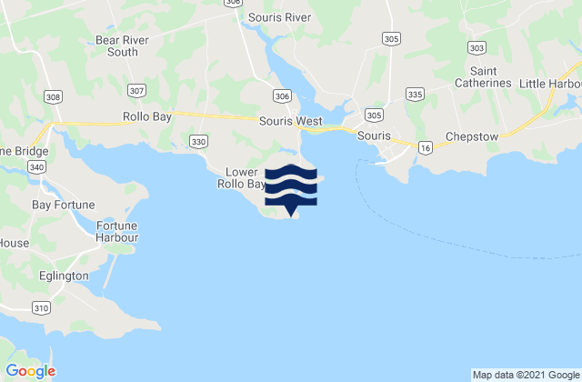 Mapa da tábua de marés em Souris Head, Canada
