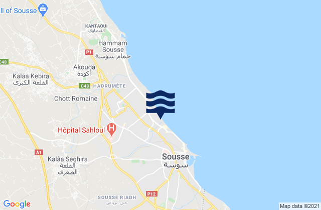 Mapa da tábua de marés em Sousse Riadh, Tunisia