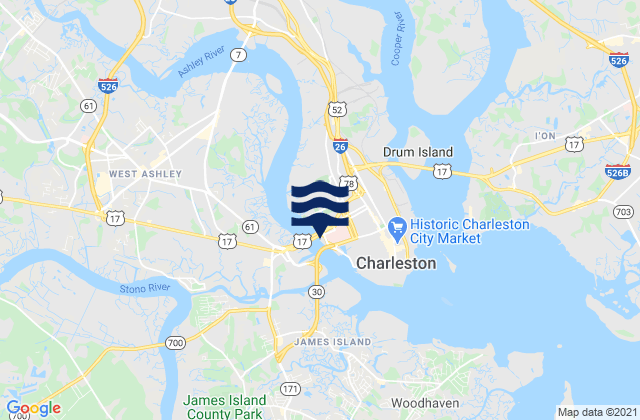 Mapa da tábua de marés em South Ashley Bridge, United States