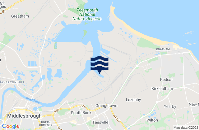 Mapa da tábua de marés em South Bank, United Kingdom